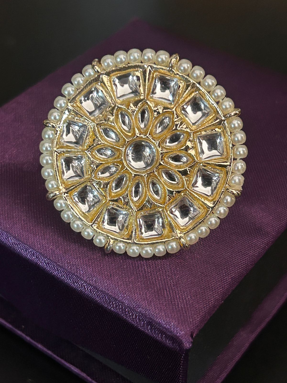 Pearl Edge Kundan Adjustable Ring – Grand Ethnic Statement Jewelry